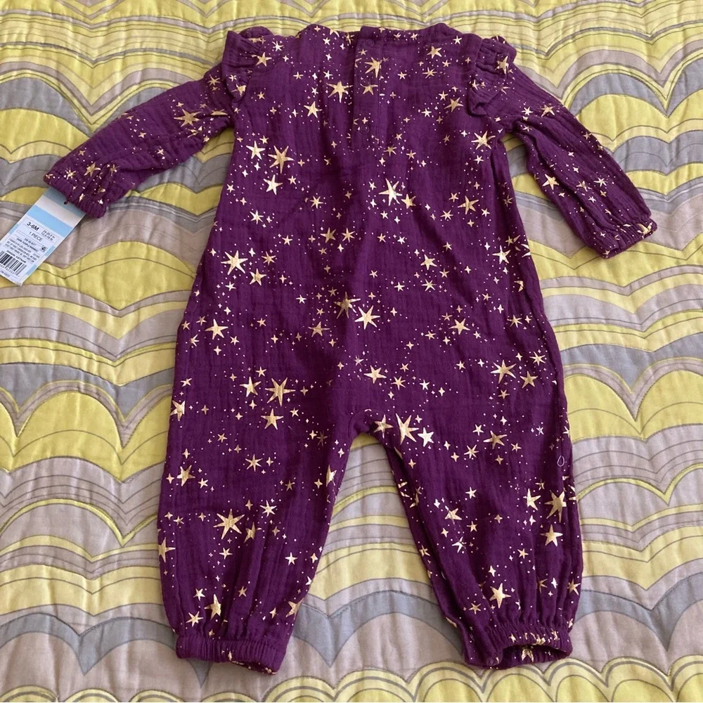 Cat & Jack Purple Romper with Gold Stars